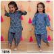 Girls Pure cotton Printed Kurta with dhoti set-Dark blue