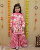 Pure cotton floral printed Ethnic style Kurta sharara with chiffon duppata- light pink