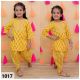 Girls Pure cotton Printed Kurta with dhoti set-Yellow