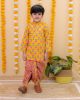Pure cotton Printed Boys Kurta with printed dhoti set- Yellow