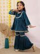 Velvet Kurta-sharara with net duppata-Blue