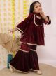 Velvet Kurta-sharara with net duppata-Maroon