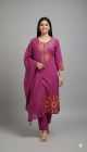 Elegant Straight Suit Set with Soft Floral Embroidery