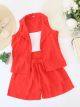 Cotton Blend Stylish Western look 3piece Summer cord sets- Red