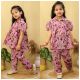 Pure cotton Printed Peplum Cord set with 2 openable buttons- Peach