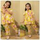 Pure cotton Printed Peplum Cord set with 2 openable buttons- Yellow