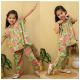 Pure cotton Printed Peplum Cord set with 2 openable buttons- Green