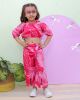Pure cotton Printed off shoulder 2piece cord set- Pink