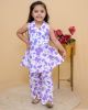 Sleevless pure cotton Printed umbrella cord set-  light Purple