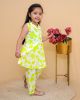 Sleevless pure cotton Printed umbrella cord set-Yellow