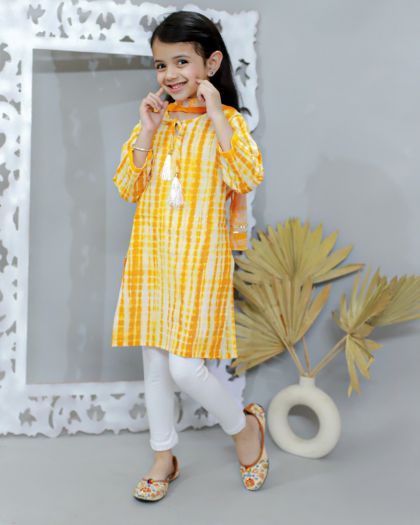 Tie-dye Girls Kurta legging duppata with matching boys kurta pajama set