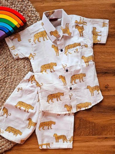 Pure cotton boys summer cord set-tiger