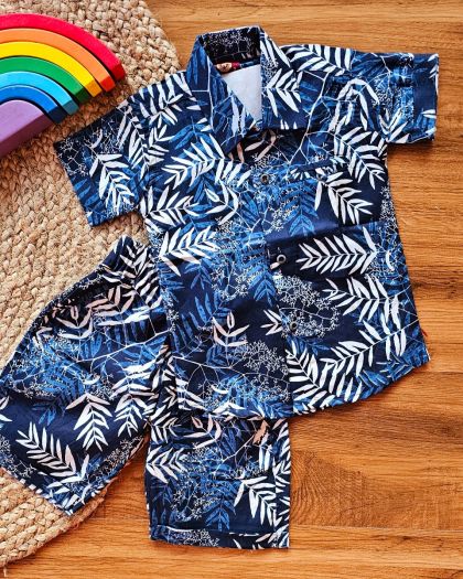 Pure cotton boys summer cord set-blueleaf