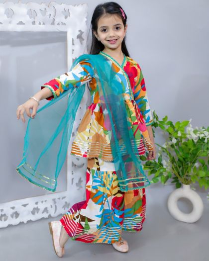 Premium quality Multicolor cotton angrakha style kurta sharara with duppata set