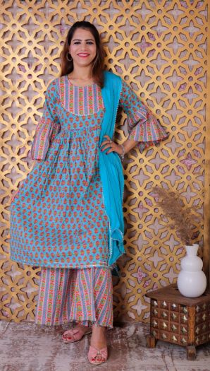 Cotton Printed Women Wear Kurta sharara with duppata