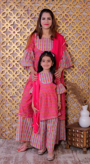 Cotton Printed Girls Kurta sharara with duppata