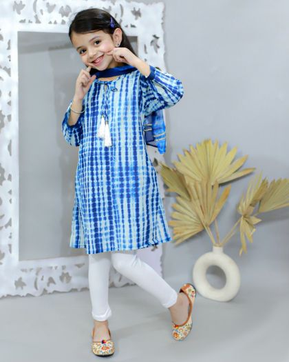 Tie-dye Girls Kurta legging duppata with matching boys kurta pajama set