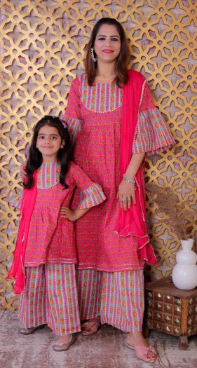 Cotton Printed Girls Kurta sharara with duppata