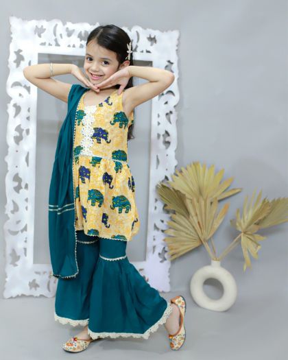 Girls Elephant Printed Kurta sharara with duppata