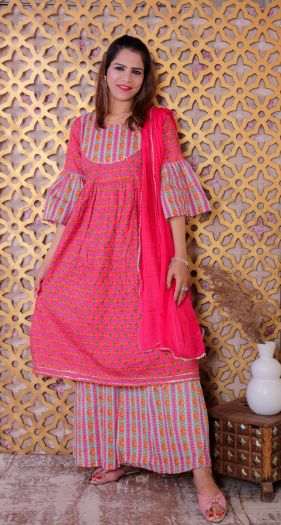 Cotton Printed Women Wear Kurta sharara with duppata