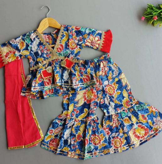 Rich Printed Cotton Alia cut short kurta with sharara and duppata