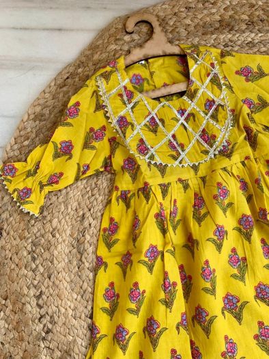 Girls Printed cotton kurta sharara with duppata set