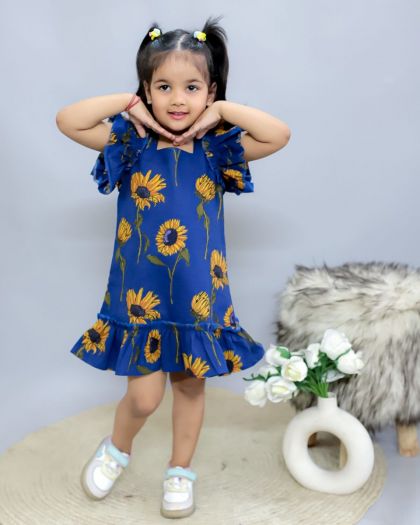 Pretty Floral Pure cotton Frocks  - Navy