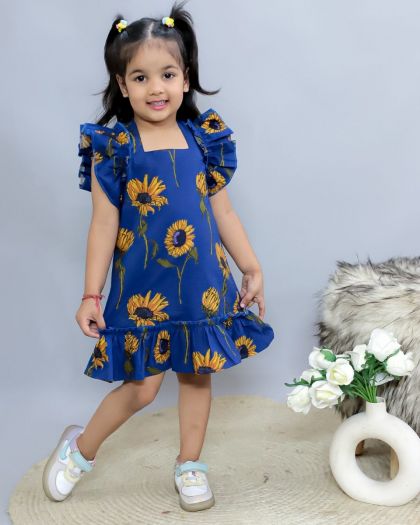 Pretty Floral Pure cotton Frocks  - Navy