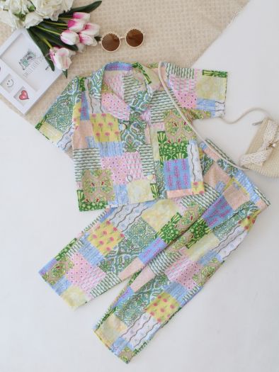 Pure cotton multi design printed 2piece cord set