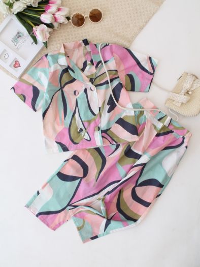 Pure cotton abstract printed 2piece cord set