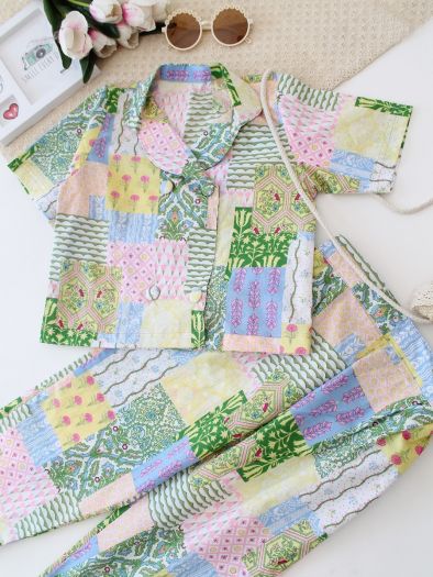 Pure cotton multi design printed 2piece cord set