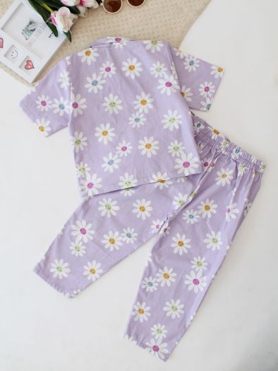 Pure cotton Floral 2piece cord set-purple