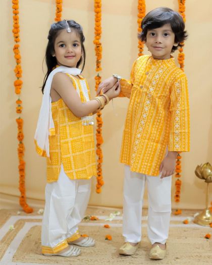 Pure cotton Bandini Printed Twinning set-Yellow