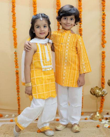 Pure cotton Bandini Printed Twinning set-Yellow