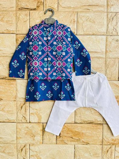 Pure cotton Girls Peplum Kurta sharara and Twinning Boys Kurta Pajama with waistcoat - BLUE