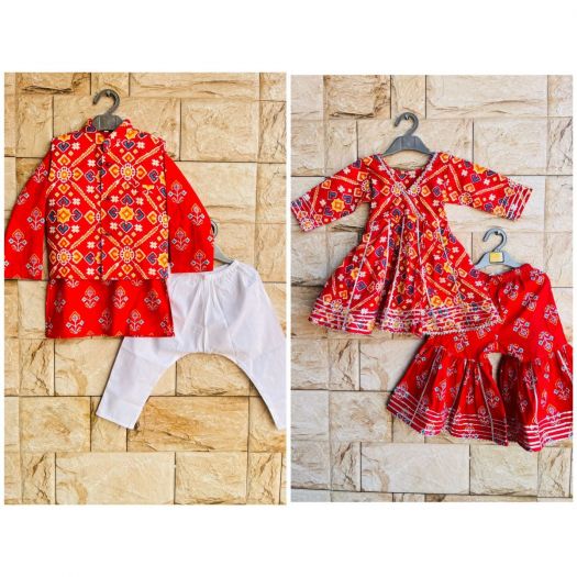 Pure cotton Girls Peplum Kurta sharara and Twinning Boys Kurta Pajama with waistcoat