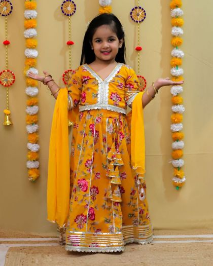 Pure cotton Printed Lehanga Choli with duppata-yellow