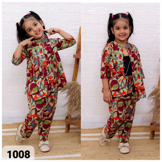 Hot Selling Pure cotton Girls 3piece cord set(Top+pant+sling bag)multi