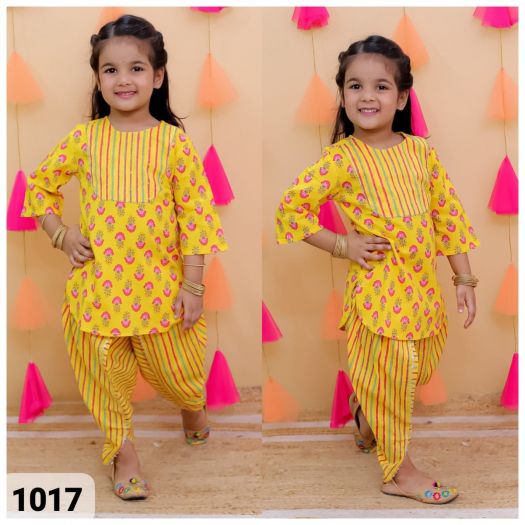 Pure Cotton Printed Kurta with dhoti set-yellowbuti