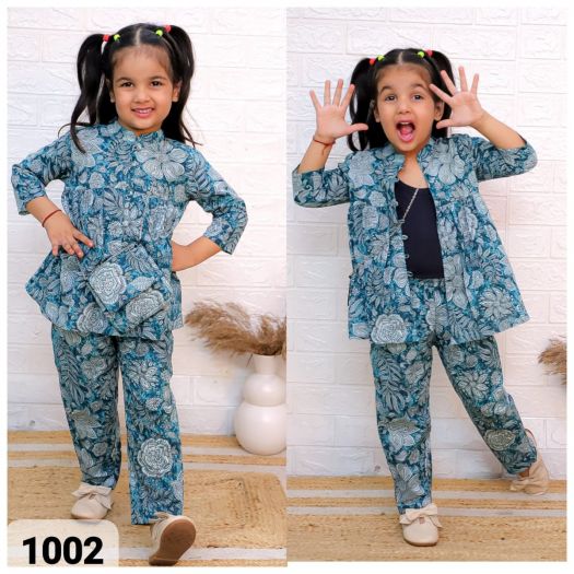 Hot Selling Pure cotton Girls 3piece cord set(Top+pant+sling bag)blue 