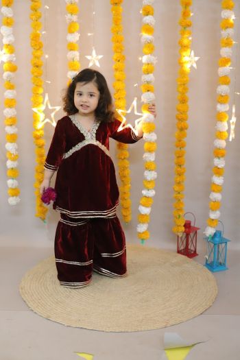 Girls velvet kurta with sharara set