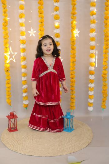 Girls PINK Velvet alia cut style kurta sharara