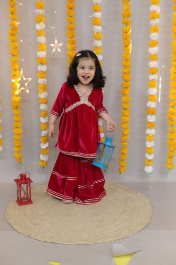 Girls PINK Velvet alia cut style kurta sharara