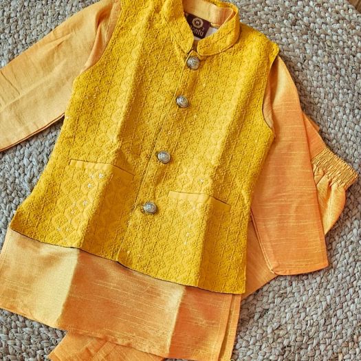 Premium quality Raw Silk Kurta pajama with Chikankari Waist coat