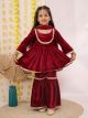 Velvet Kurta-sharara with net duppata-Red