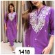 Cotton High Neck Machine Embroidery Kurti Pant Set
